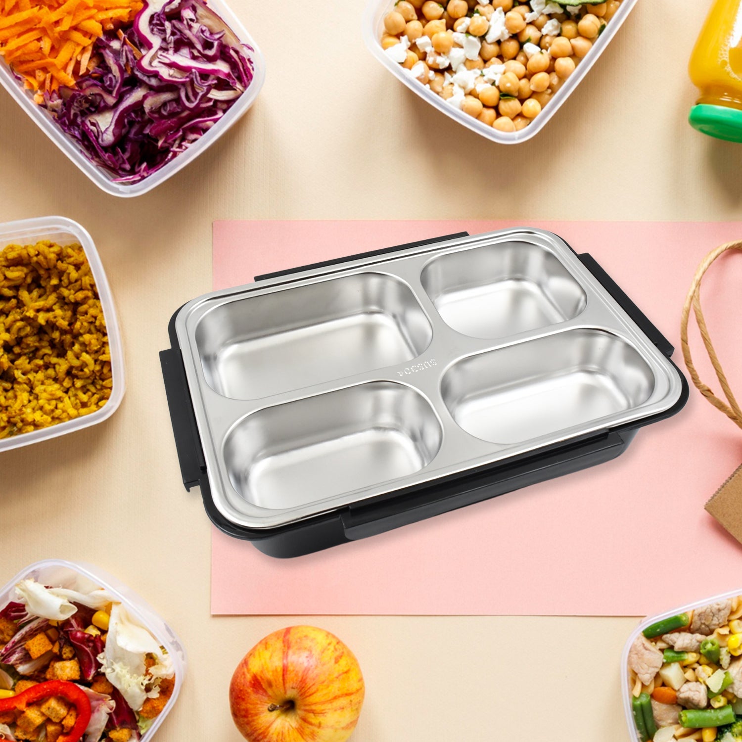 4 Compartment Insulated Lunch Box Stainless Steel |Tiffin Box for Boys, Girls, School & Office Men for Microwave & Dishwasher & Freezer Safe Adult Children Food Container (1 Pc) 4 Compartment Insulated Lunch Box Stainless Steel |Tiffin Box for Boys, Girls, School & Office Men for Microwave & Dishwasher & Freezer Safe Adult Children Food Container (1 Pc)